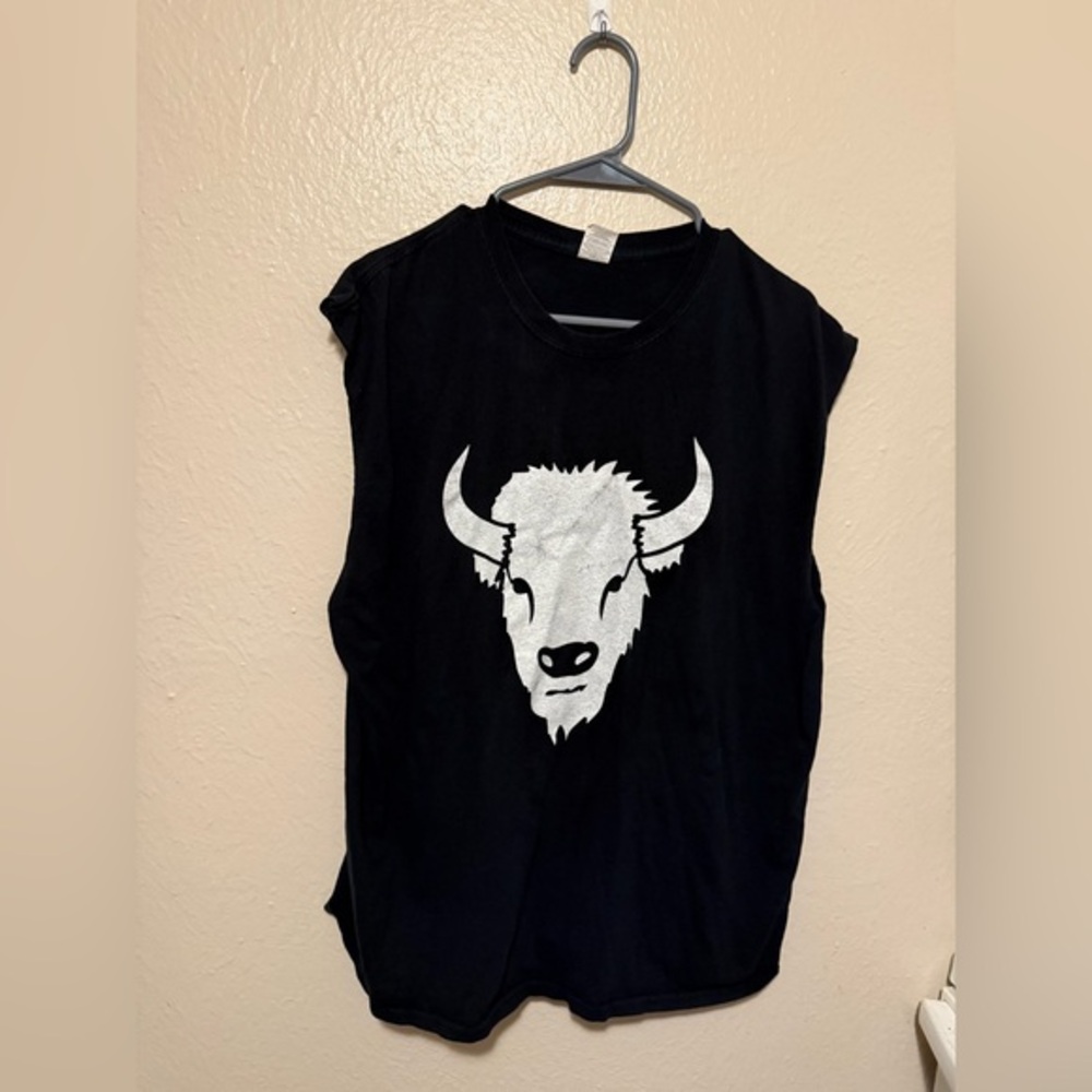 Black Sleeveless Top with CU White Buffalo Print